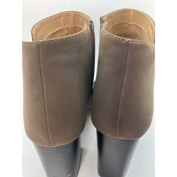 Market & Spruce Taupe Peep Toe Booties‎ Size 9 Faux Suede Zip Block Heel Shoes - Picture 7 of 14